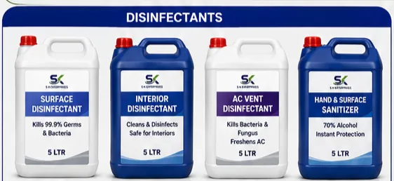 S K Enterprises Disinfectant range Surface Disinfectant Interior Disinfectant AC Vent Disinfectant Hand and Surface Sanitizer 5 litre